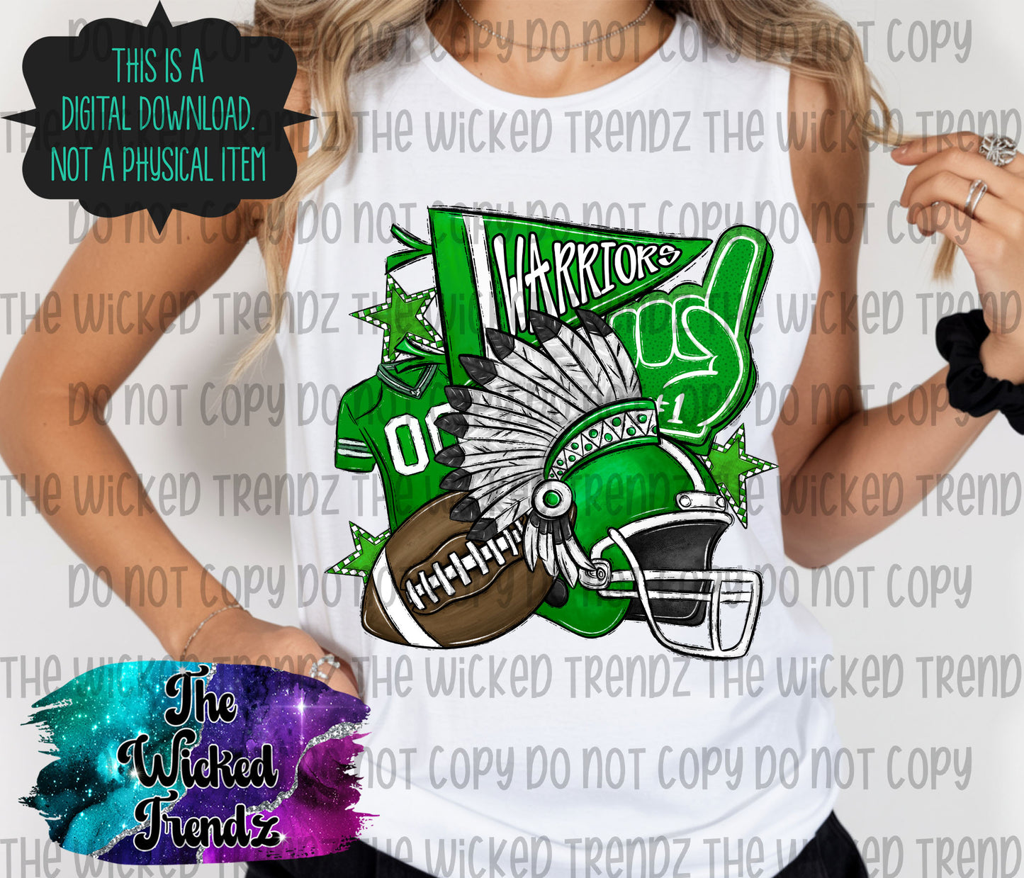 Warriors Green Football Mascot Digital Design