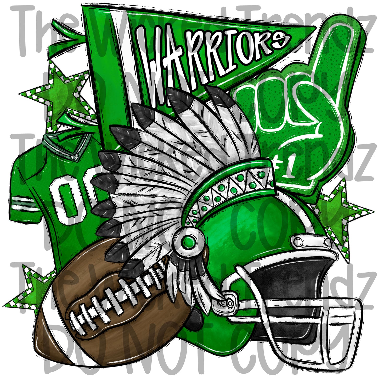 Warriors Green Football Mascot Digital Design