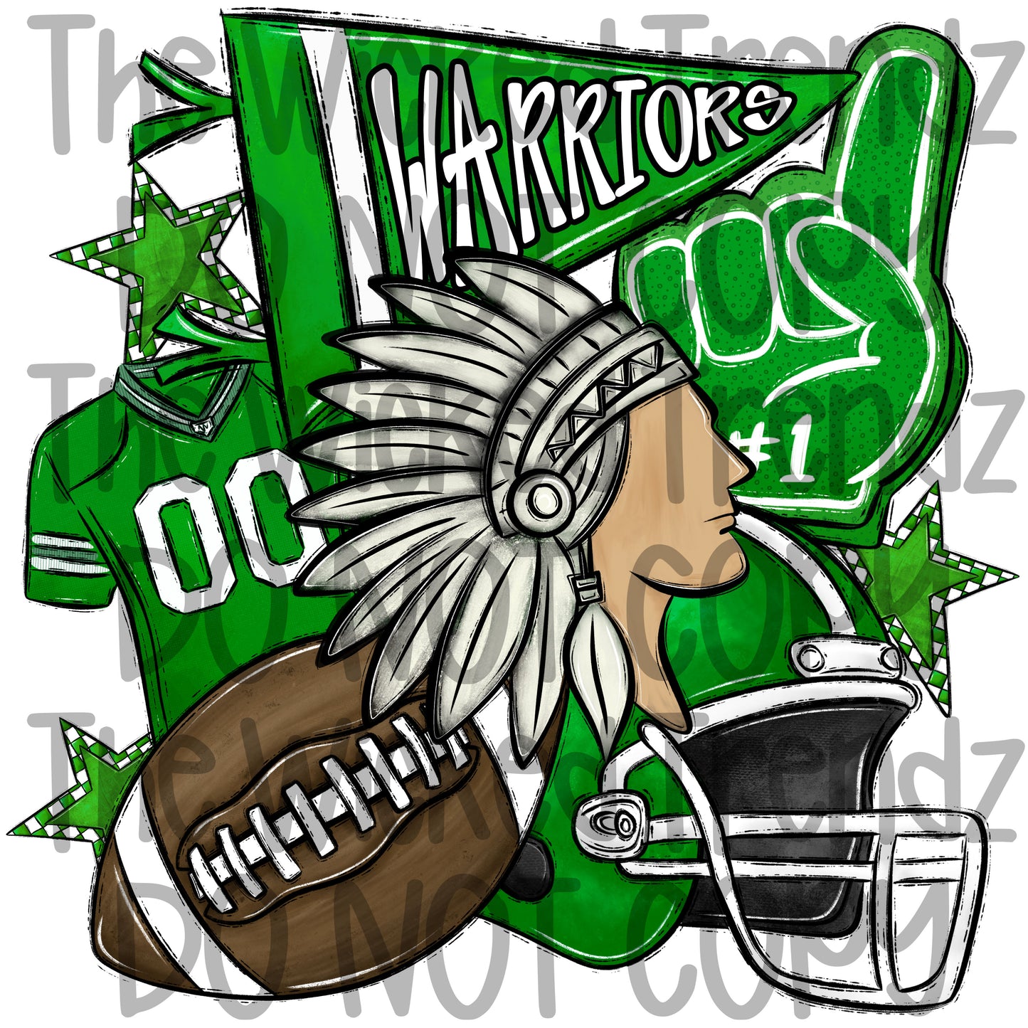 Warriors Green Football Mascot Digital Design
