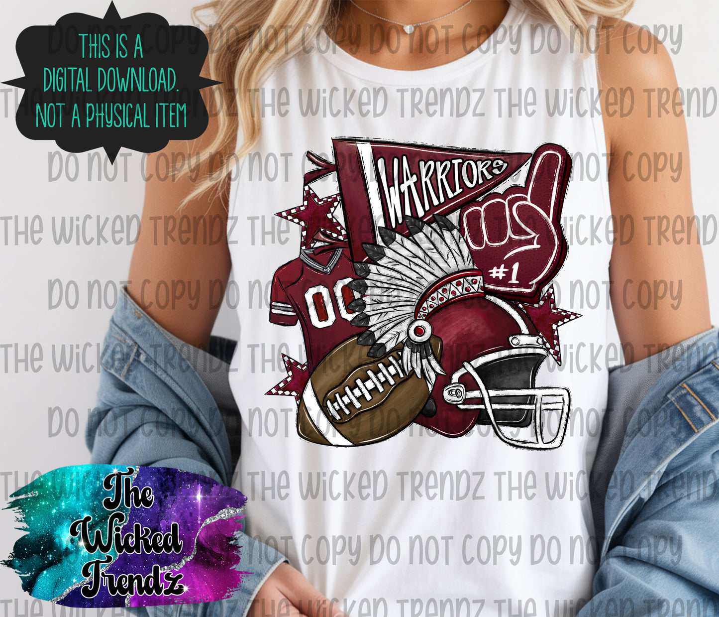 Warriors Maroon Football Mascot Digital Design