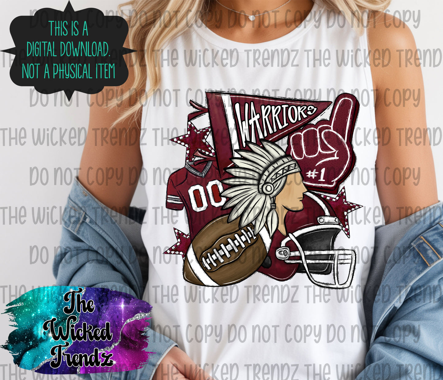 Warriors Maroon Football Mascot Digital Design