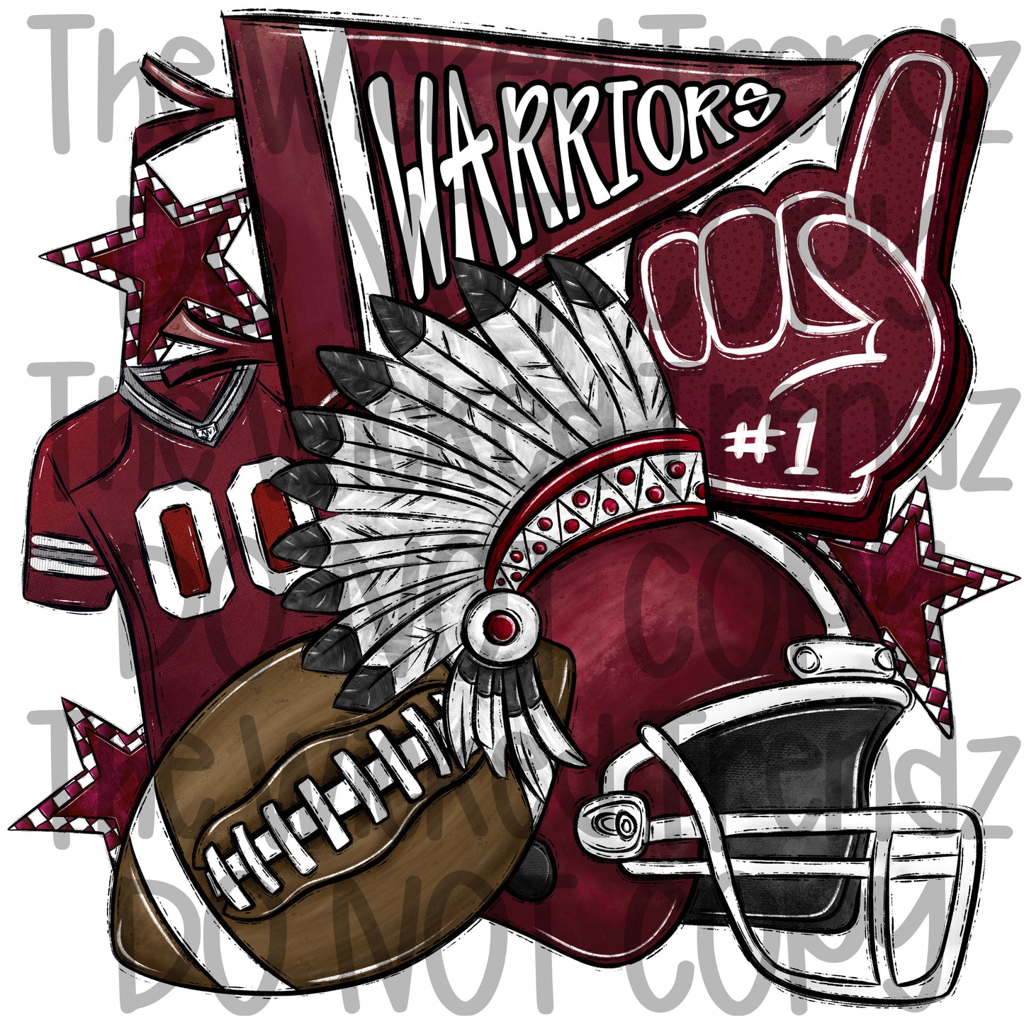 Warriors Maroon Football Mascot Digital Design
