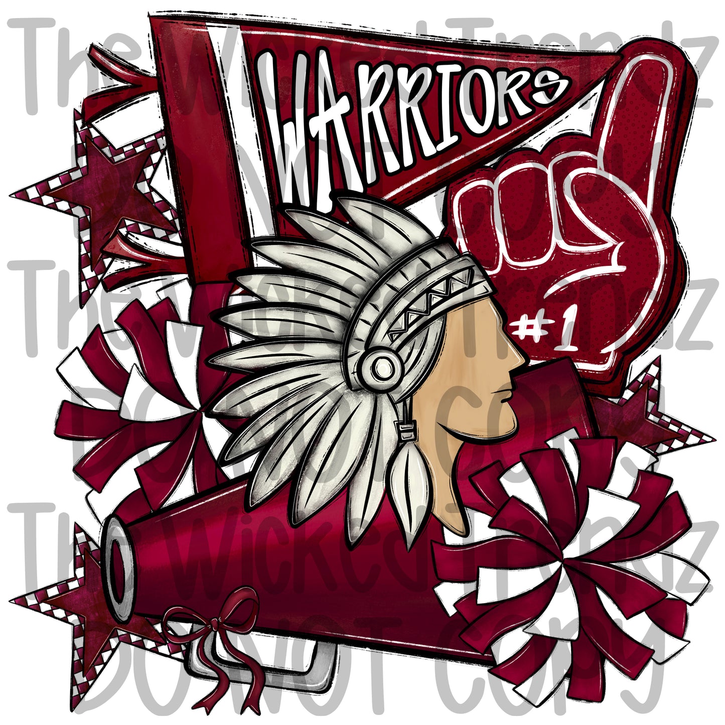 Warriors Maroon Cheer Cheerleading Cheerleader Mascot Digital Design Spirit Shirt Design