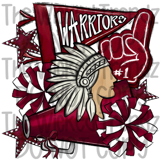 Warriors Maroon Cheer Cheerleading Cheerleader Mascot Digital Design Spirit Shirt Design