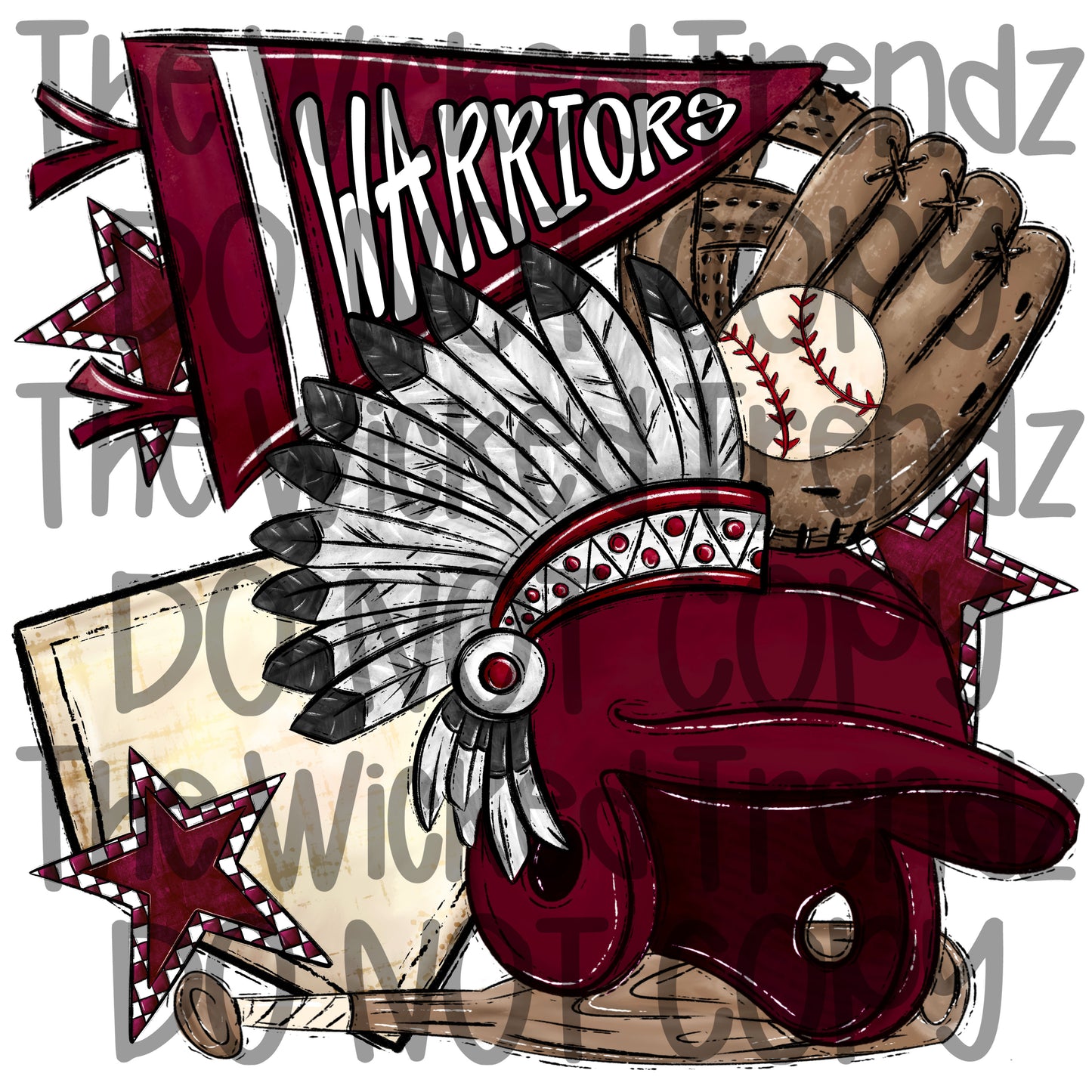 Warriors Maroon Baseball Team Mascot Digital Design