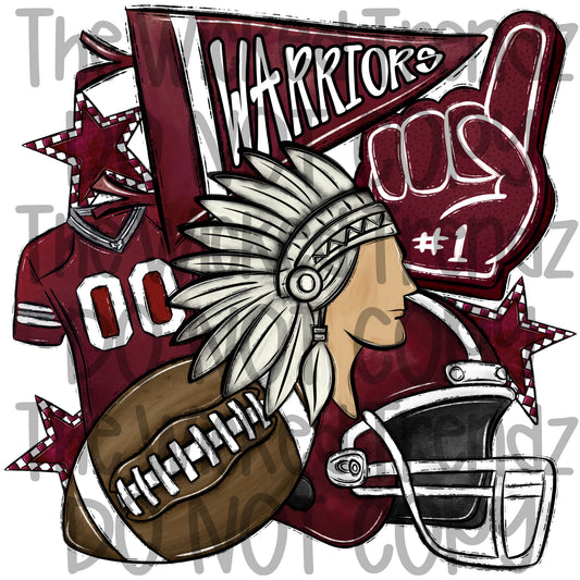 Warriors Maroon Football Mascot Digital Design