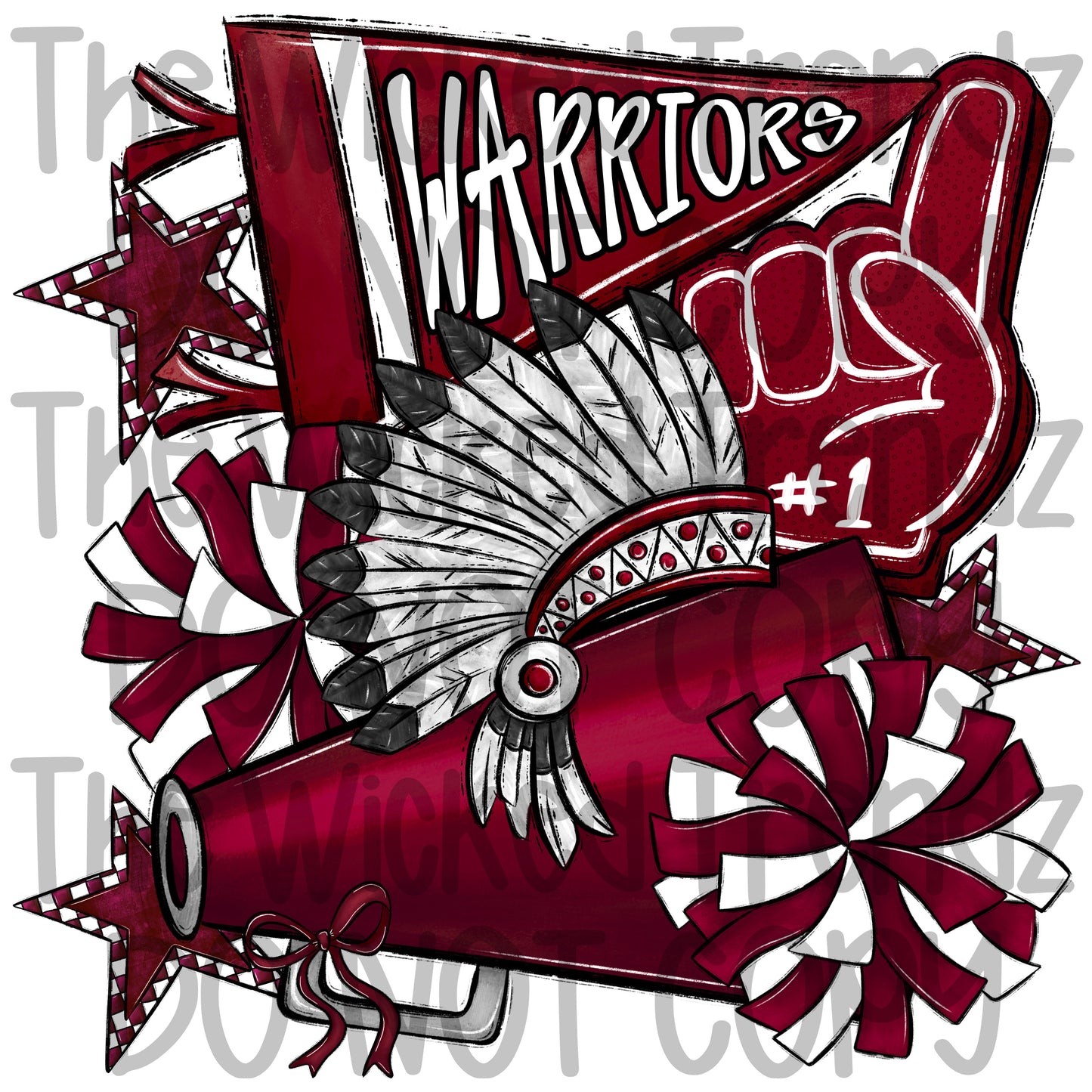 Warriors Maroon Cheer Cheerleading Cheerleader Mascot Digital Design Spirit Shirt Design