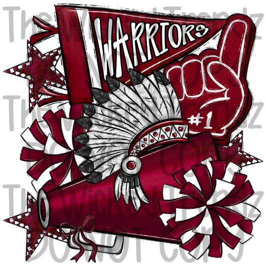 Warriors Maroon Cheer Cheerleading Cheerleader Mascot Digital Design Spirit Shirt Design