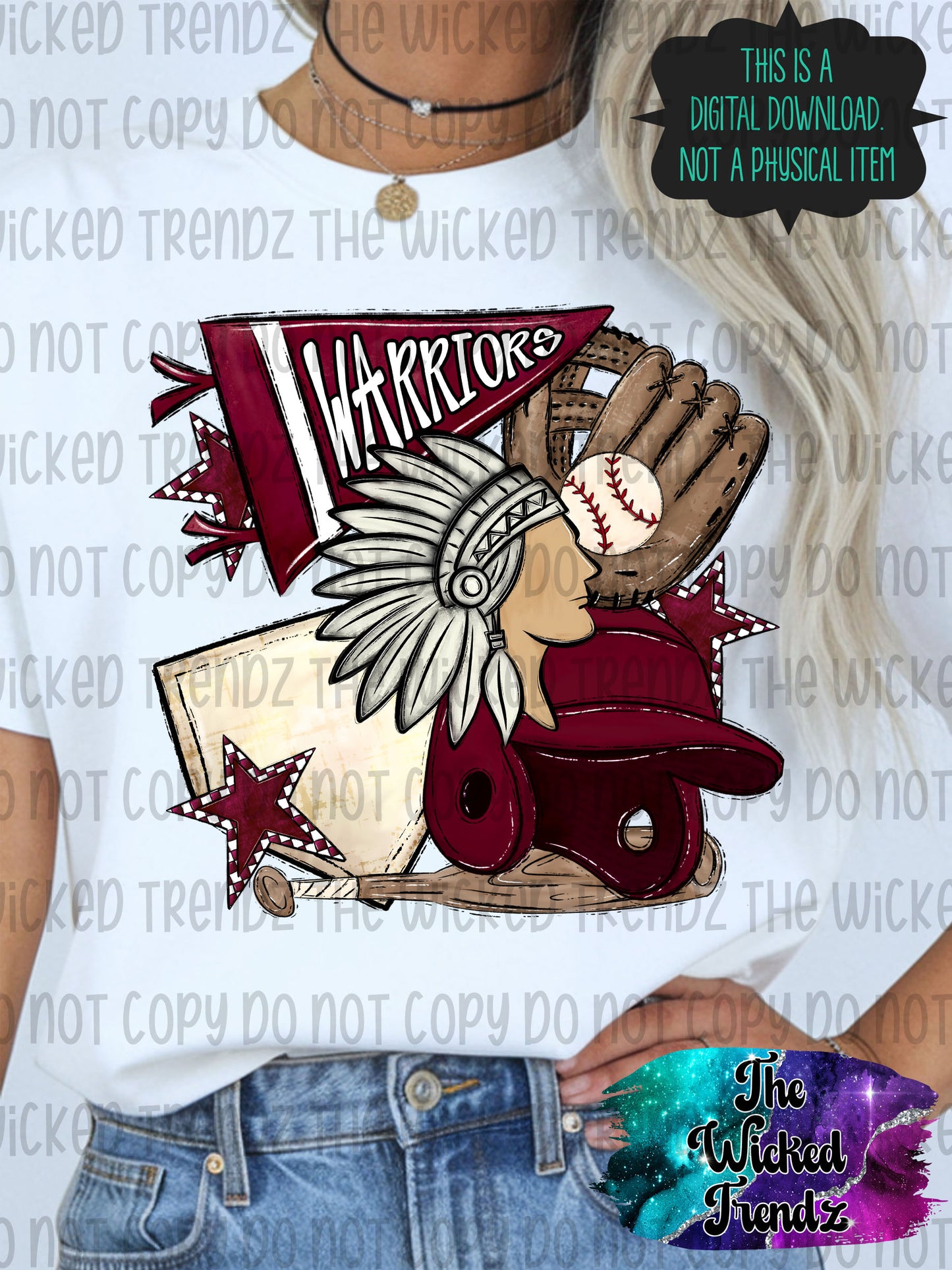 Warriors Maroon Baseball Team Mascot Digital Design