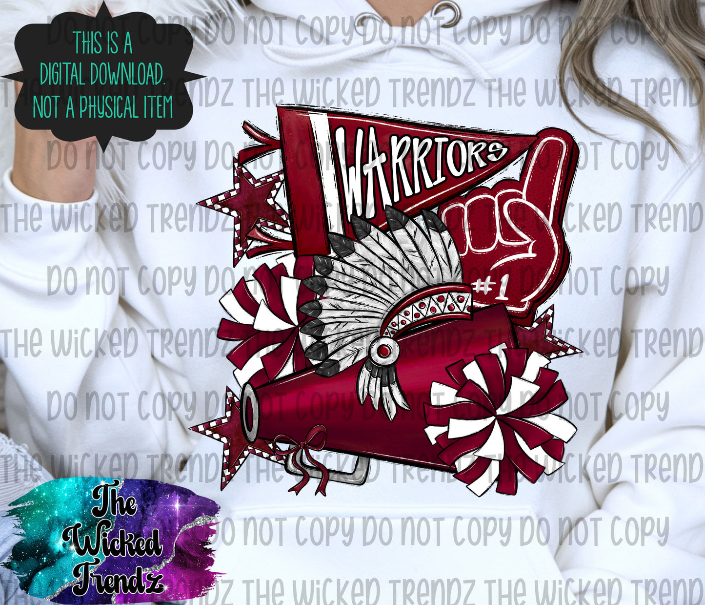 Warriors Maroon Cheer Cheerleading Cheerleader Mascot Digital Design Spirit Shirt Design