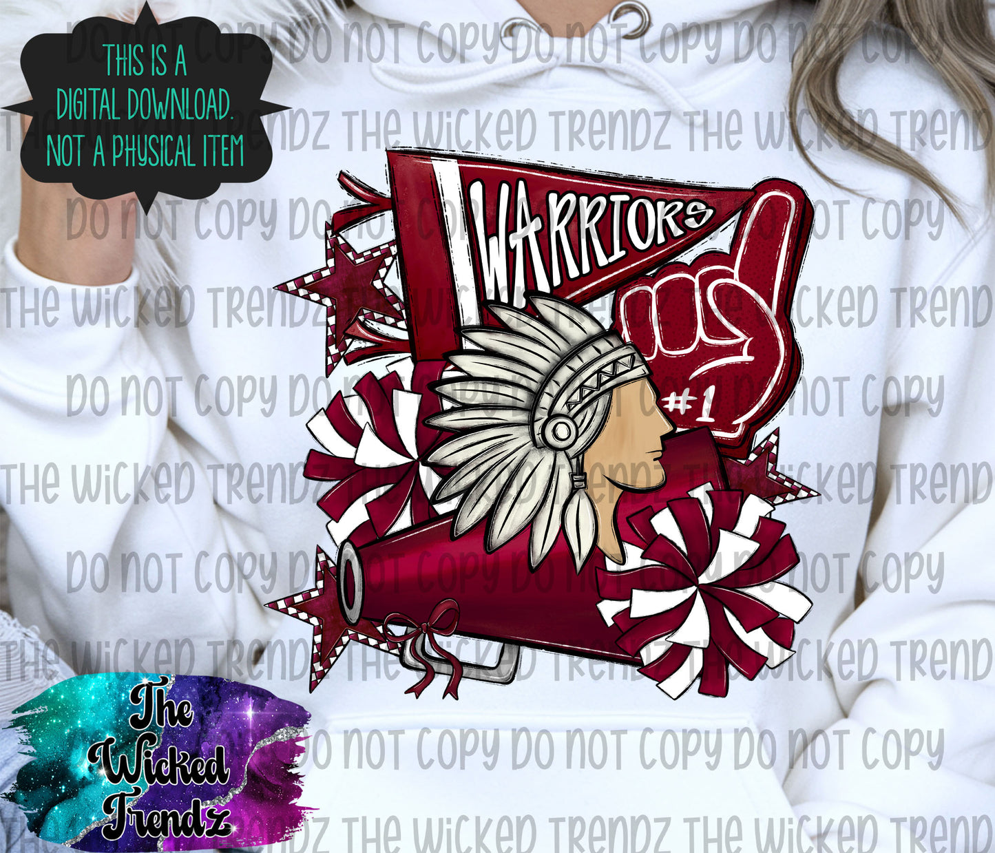 Warriors Maroon Cheer Cheerleading Cheerleader Mascot Digital Design Spirit Shirt Design