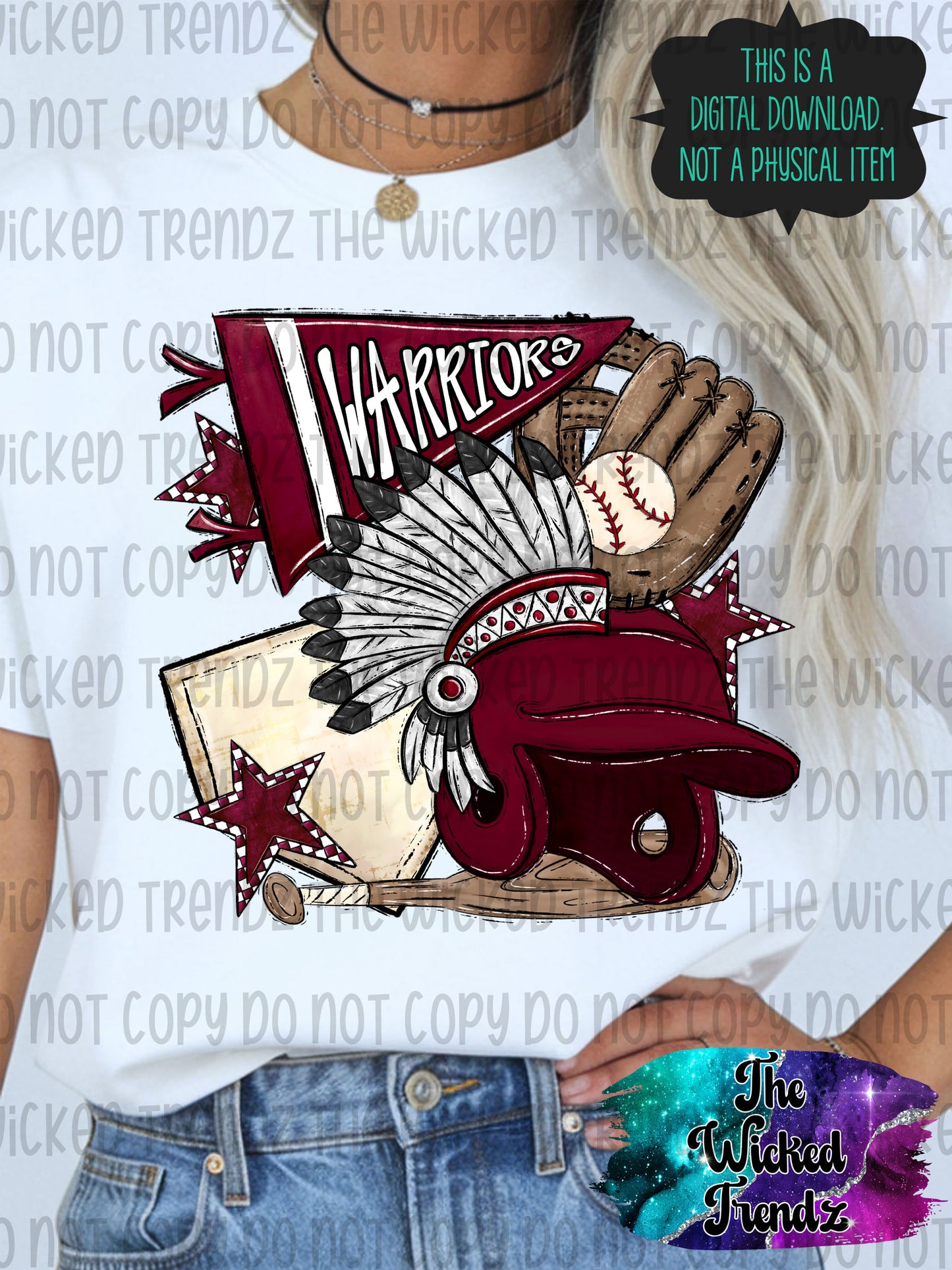 Warriors Maroon Baseball Team Mascot Digital Design