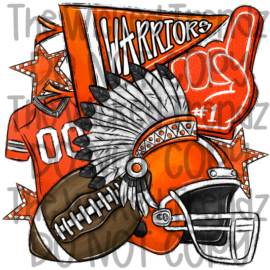 Warriors Orange Football Mascot Digital Design