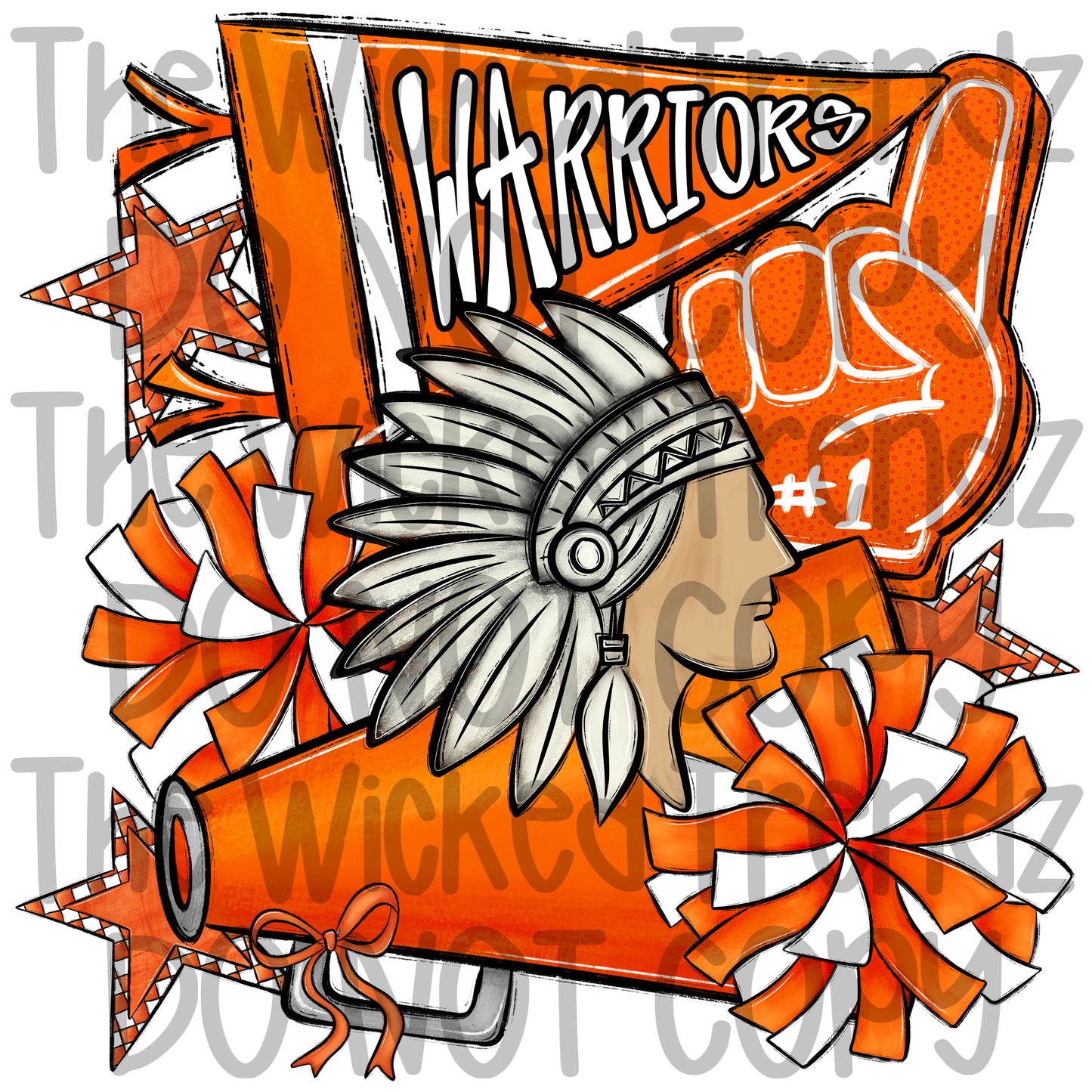 Warriors Orange Cheer Cheerleading Cheerleader Mascot Digital Design Spirit Shirt Design