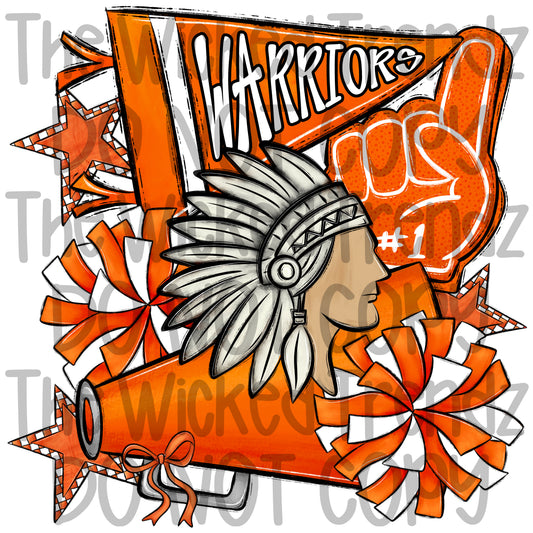 Warriors Orange Cheer Cheerleading Cheerleader Mascot Digital Design Spirit Shirt Design