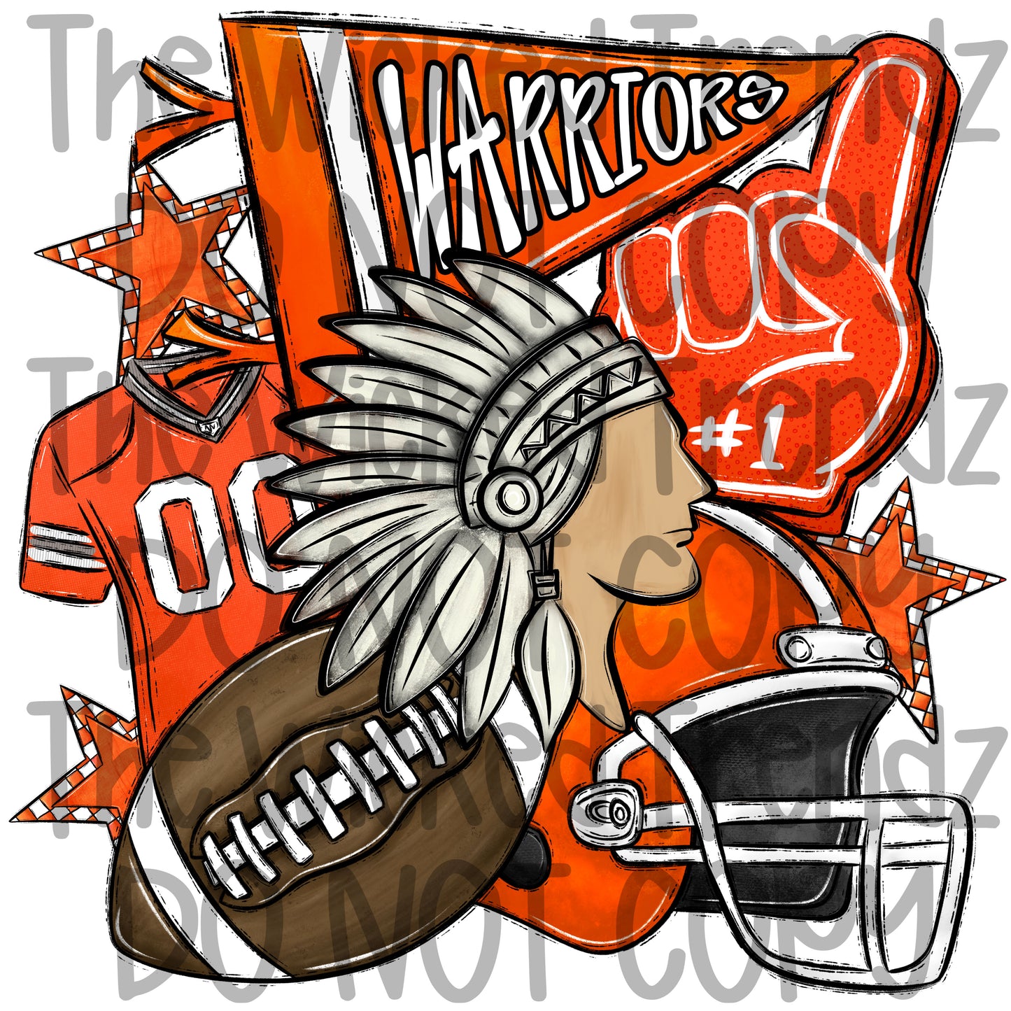 Warriors Orange Football Mascot Digital Design