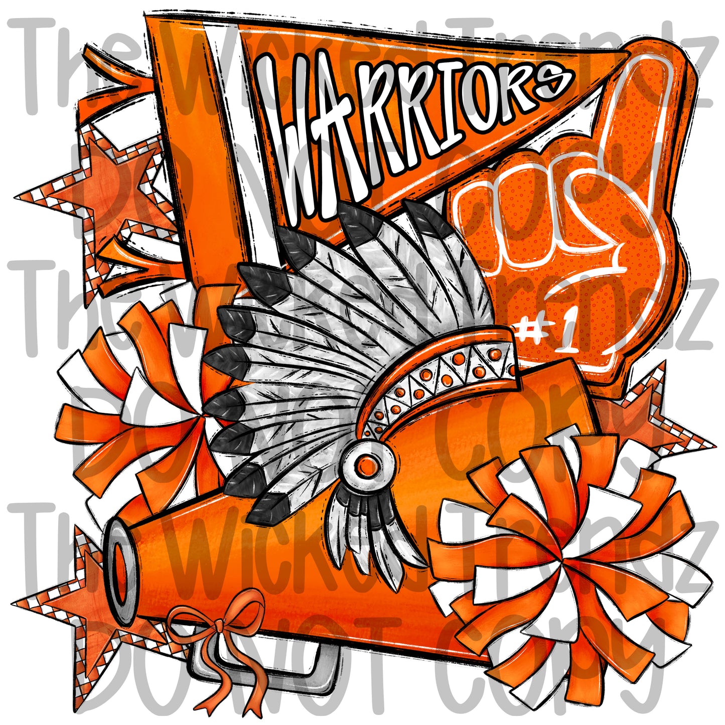 Warriors Orange Cheer Cheerleading Cheerleader Mascot Digital Design Spirit Shirt Design