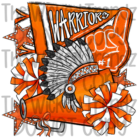 Warriors Orange Cheer Cheerleading Cheerleader Mascot Digital Design Spirit Shirt Design