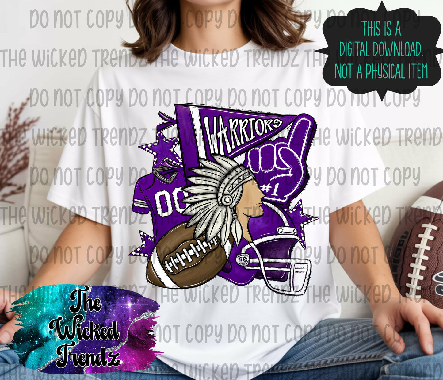 Warriors Purple Football Mascot Digital Design