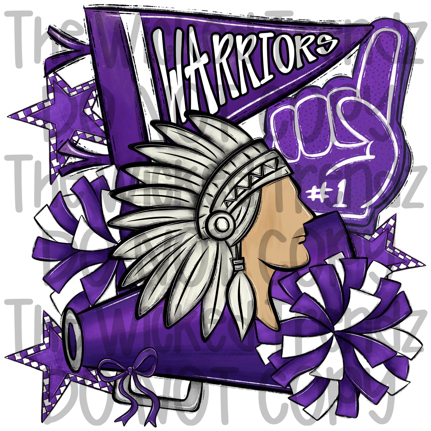 Warriors Purple Cheer Cheerleading Cheerleader Mascot Digital Design Spirit Shirt Design