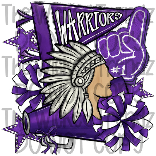Warriors Purple Cheer Cheerleading Cheerleader Mascot Digital Design Spirit Shirt Design