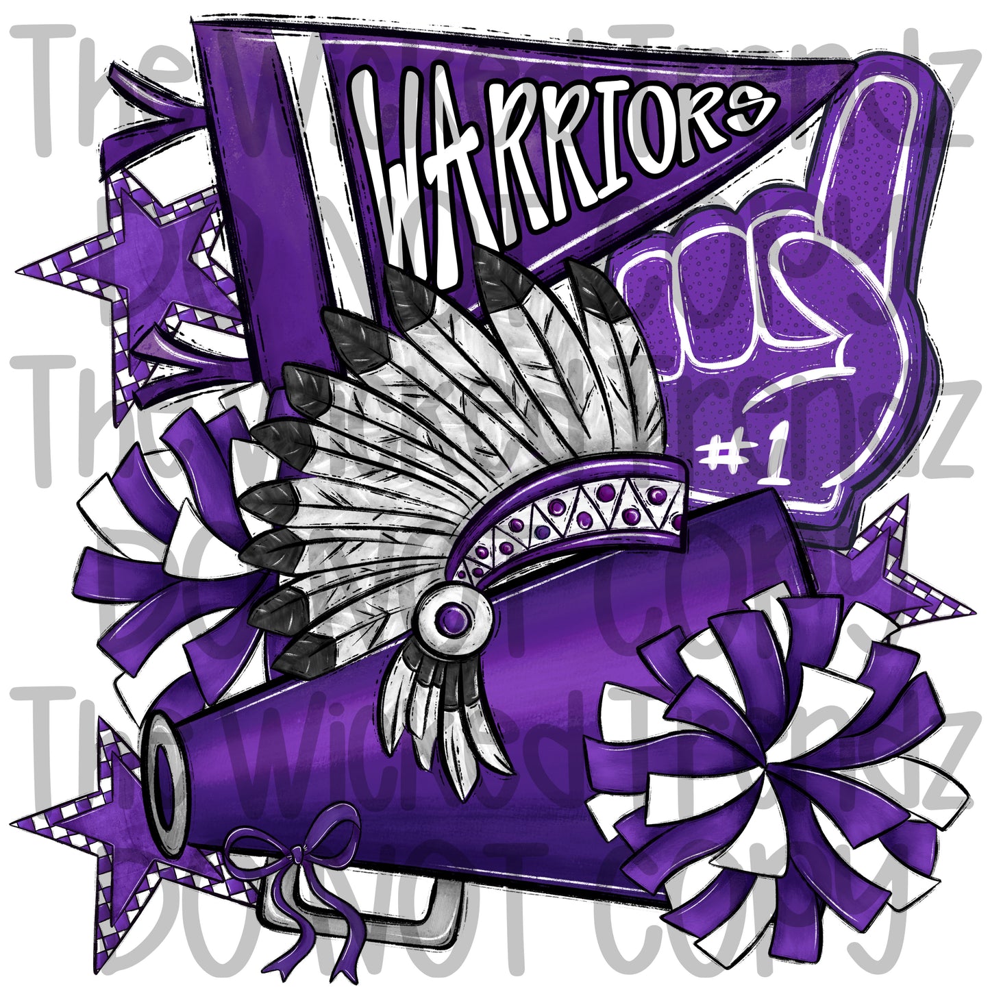 Warriors Purple Cheer Cheerleading Cheerleader Mascot Digital Design Spirit Shirt Design