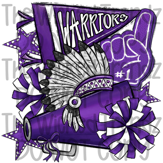Warriors Purple Cheer Cheerleading Cheerleader Mascot Digital Design Spirit Shirt Design