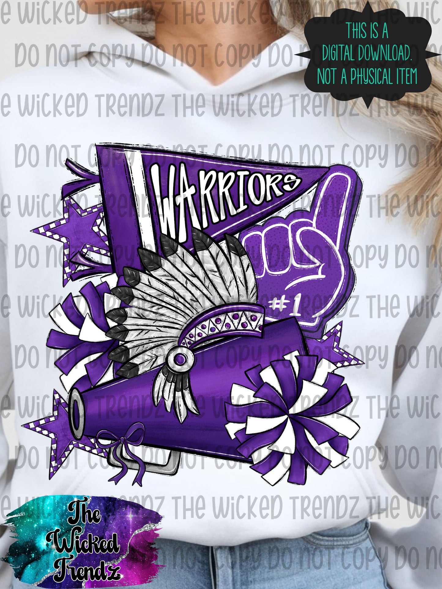 Warriors Purple Cheer Cheerleading Cheerleader Mascot Digital Design Spirit Shirt Design