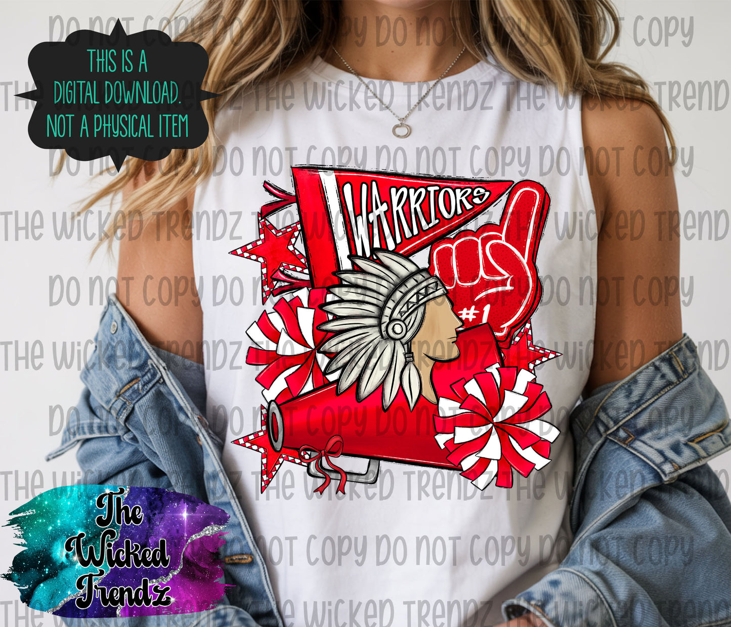 Warriors Red Cheer Cheerleading Cheerleader Mascot Digital Design Spirit Shirt Design