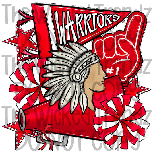 Warriors Red Cheer Cheerleading Cheerleader Mascot Digital Design Spirit Shirt Design