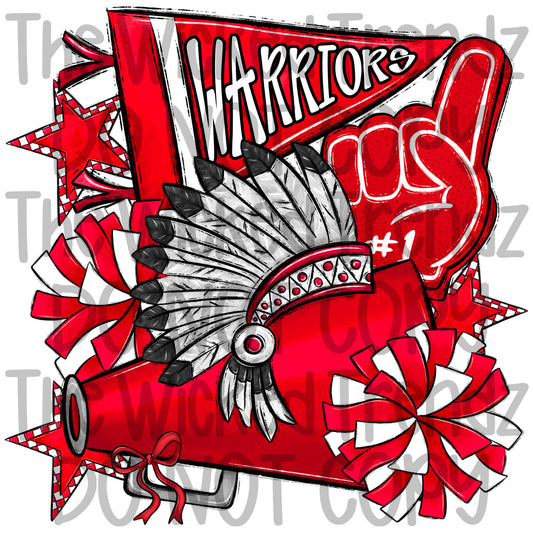 Warriors Red Cheer Cheerleading Cheerleader Mascot Digital Design Spirit Shirt Design