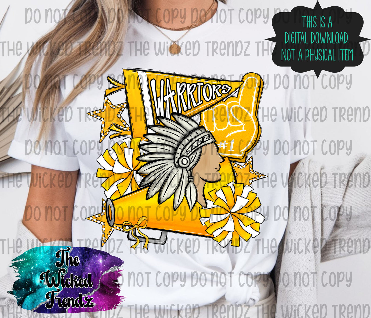 Warriors Yellow Cheer Cheerleading Cheerleader Mascot Digital Design Spirit Shirt Design