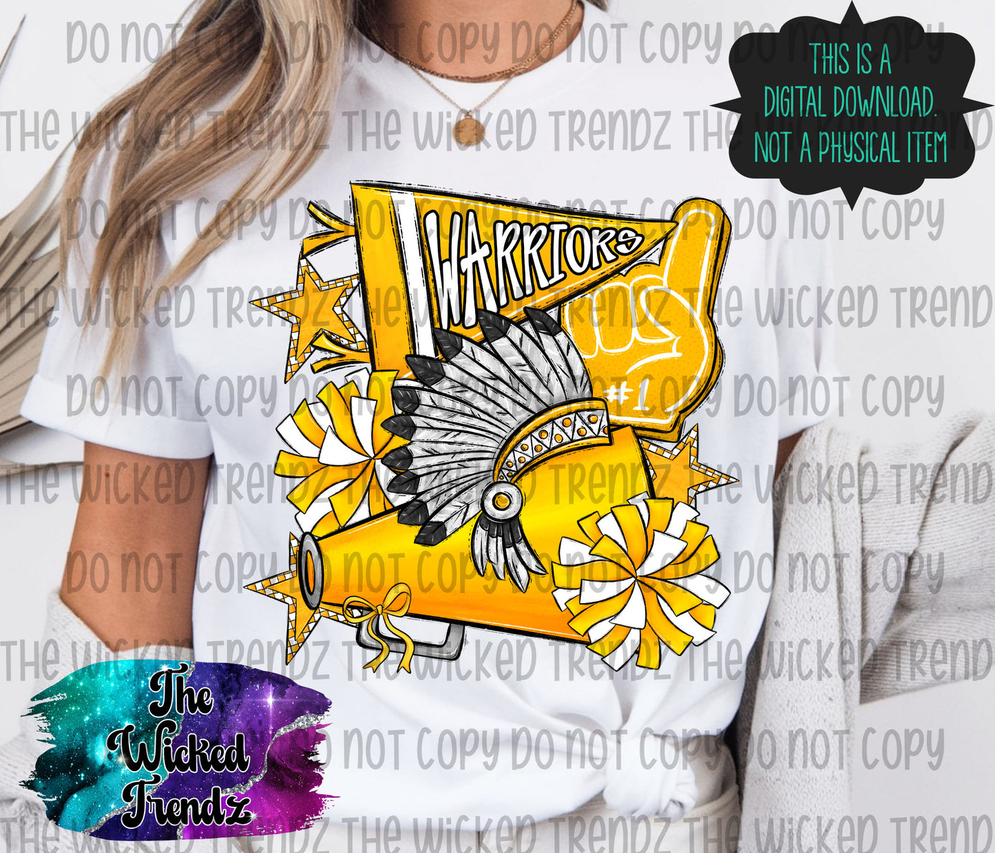 Warriors Yellow Cheer Cheerleading Cheerleader Mascot Digital Design Spirit Shirt Design