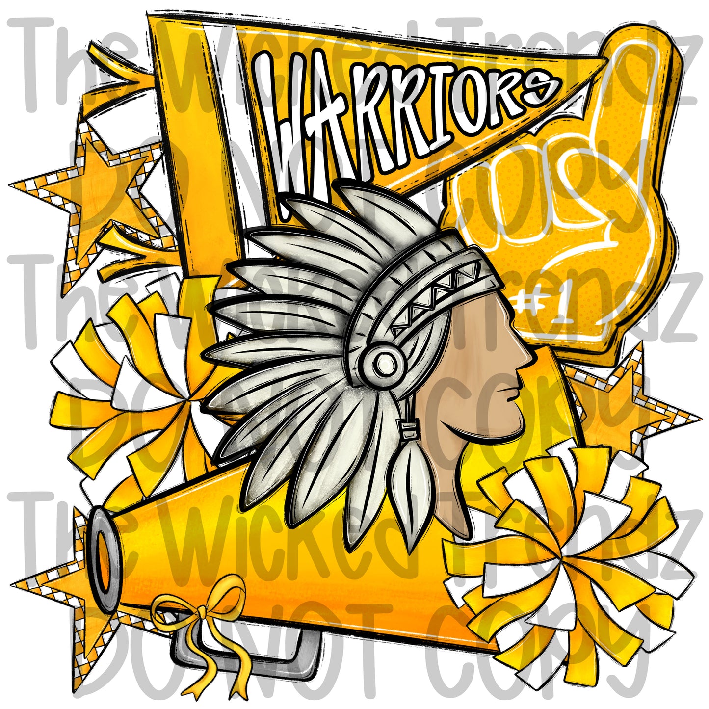 Warriors Yellow Cheer Cheerleading Cheerleader Mascot Digital Design Spirit Shirt Design
