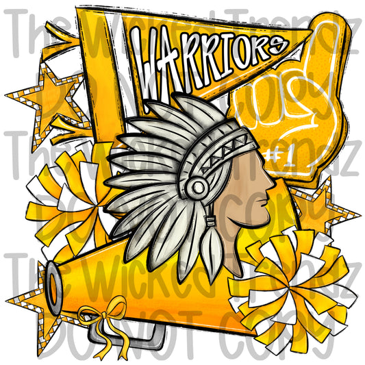 Warriors Yellow Cheer Cheerleading Cheerleader Mascot Digital Design Spirit Shirt Design