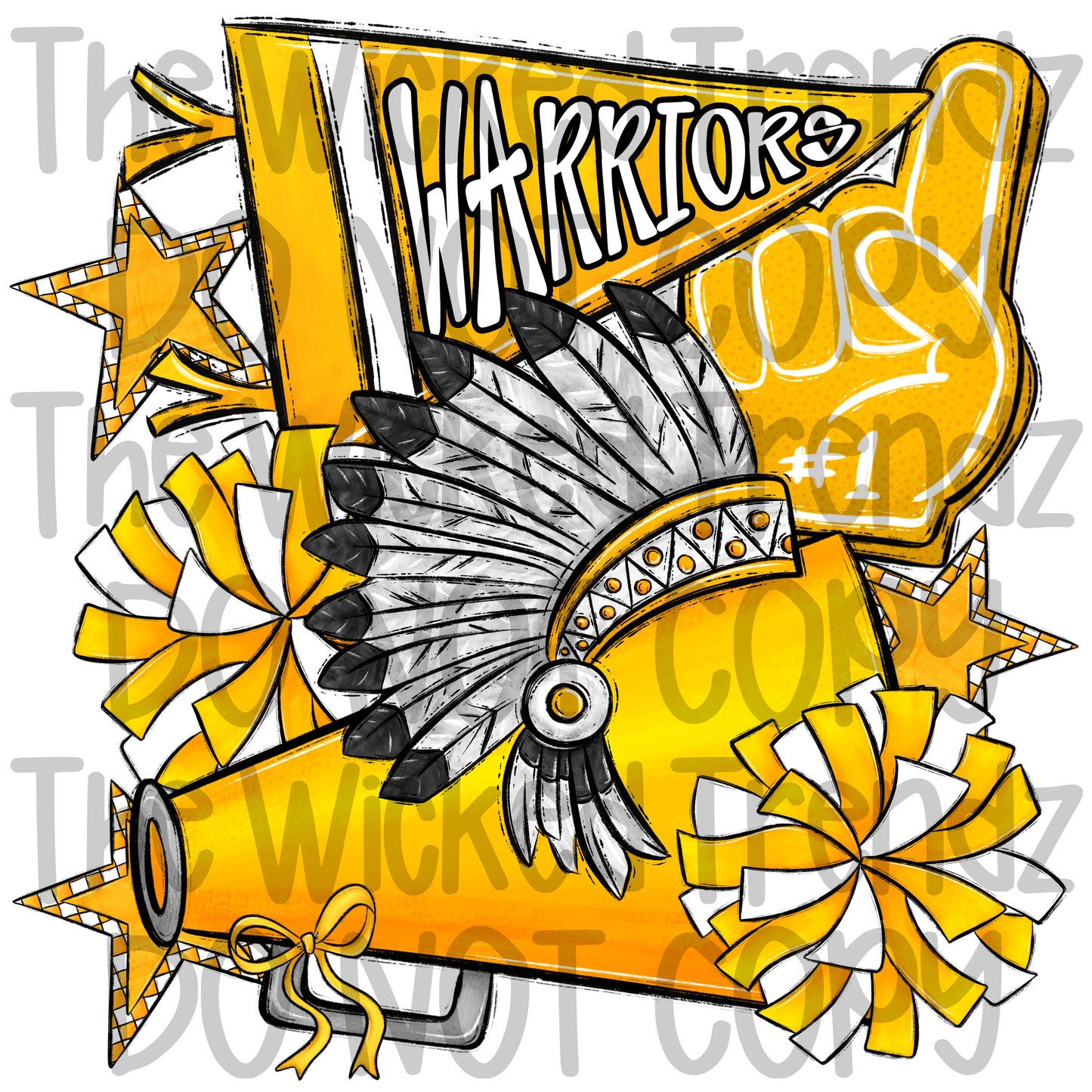 Warriors Yellow Cheer Cheerleading Cheerleader Mascot Digital Design Spirit Shirt Design
