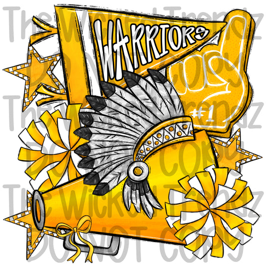 Warriors Yellow Cheer Cheerleading Cheerleader Mascot Digital Design Spirit Shirt Design