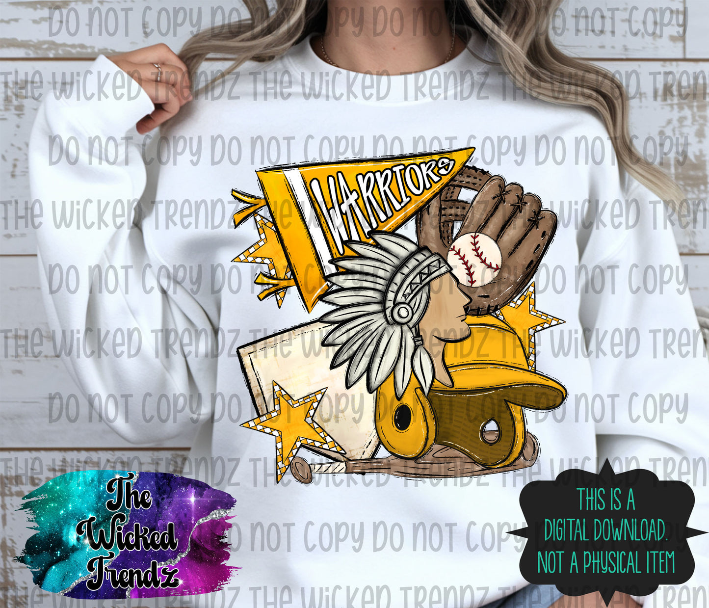 Warriors Yellow Baseball Team Mascot Digital Design
