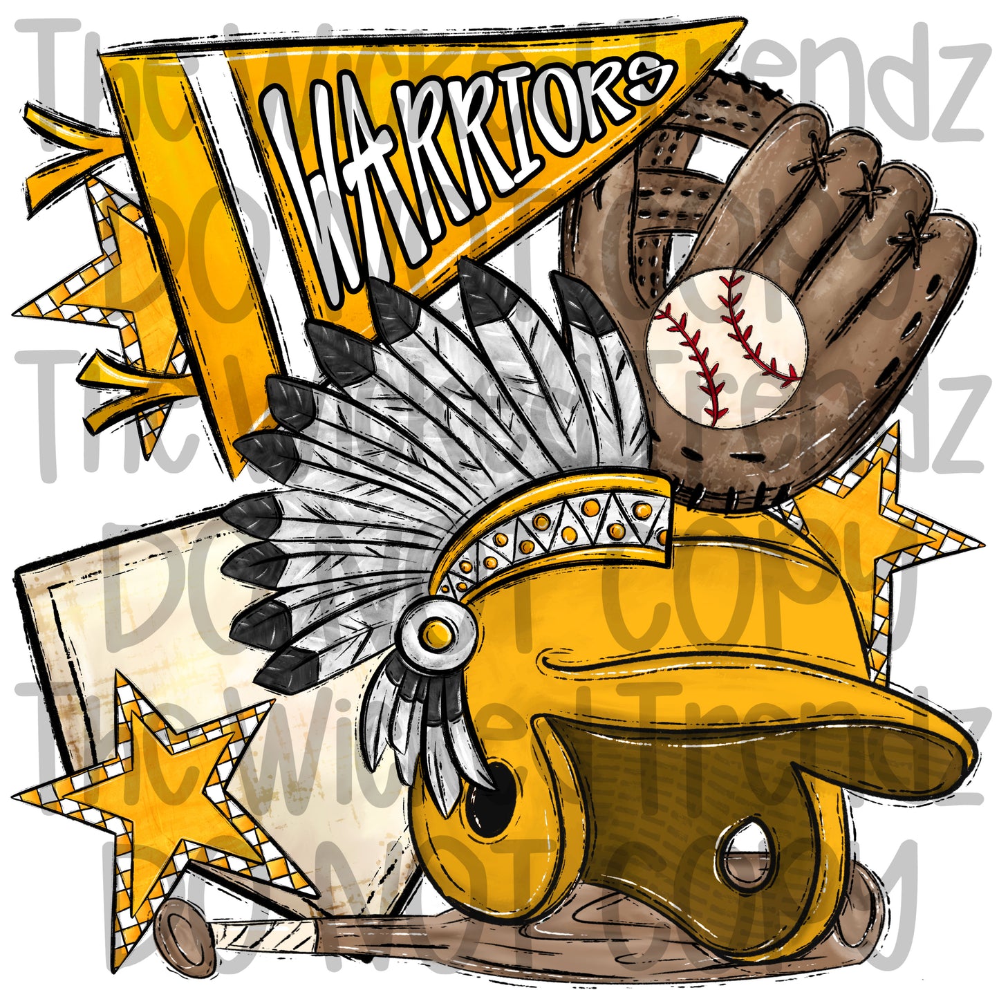 Warriors Yellow Baseball Team Mascot Digital Design