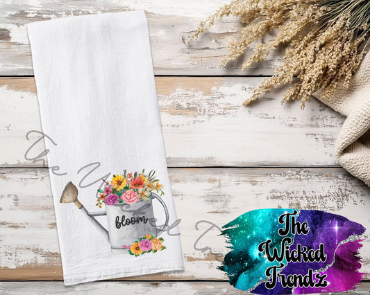 Watering Can Spring Floral Bloom Tea Towel Kitchen Towel Flour Sack Towel