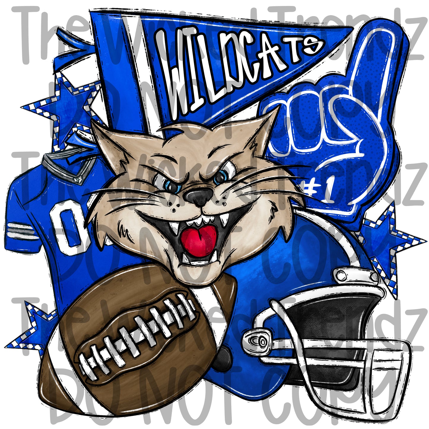 Wildcats Blue Football Mascot Digital Design