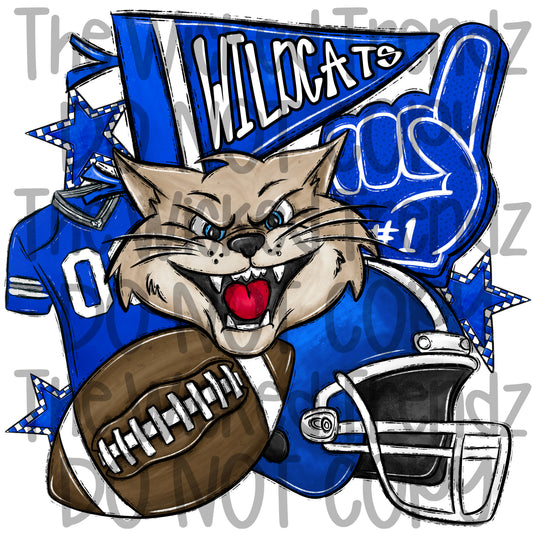 Wildcats Blue Football Mascot Digital Design