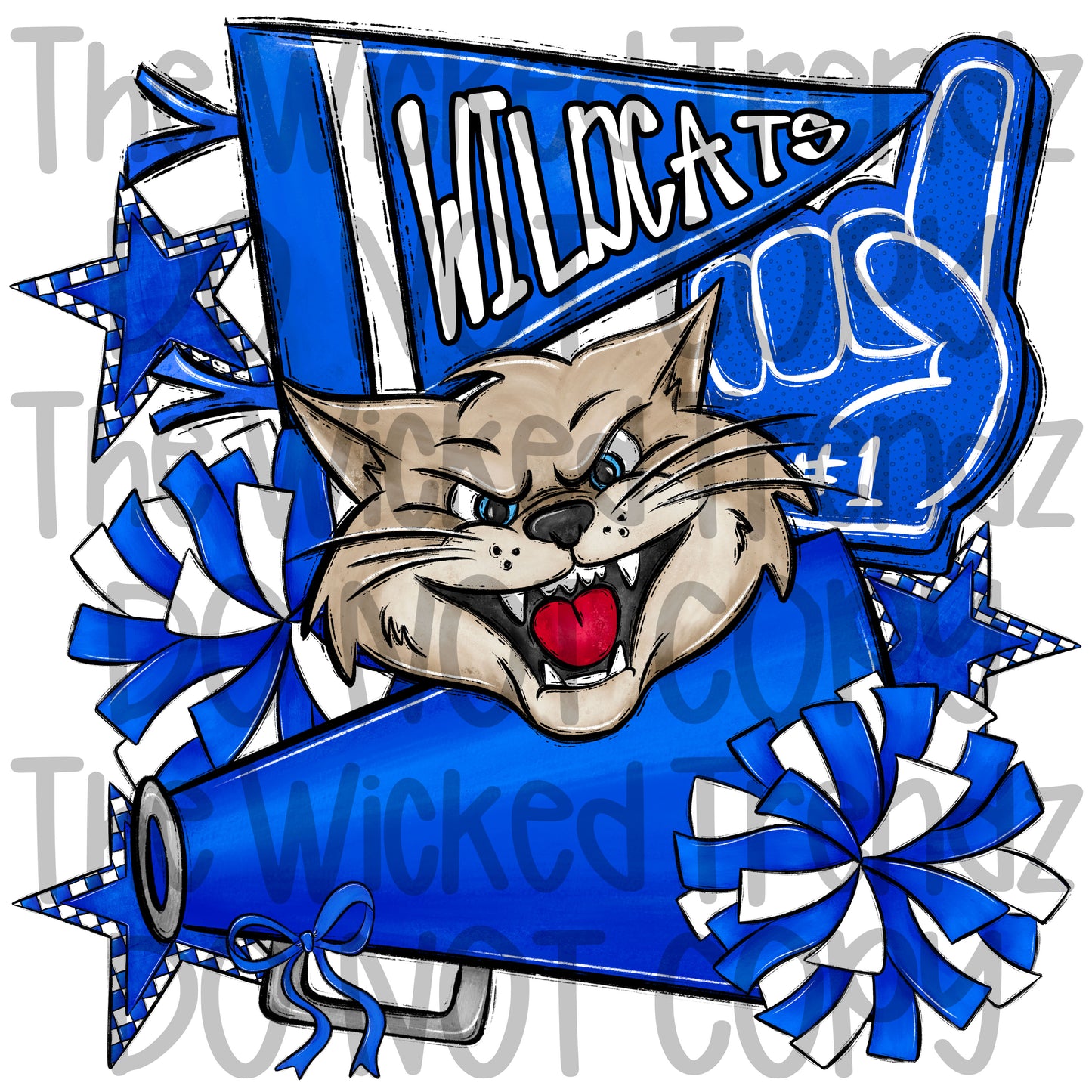 Wildcats Blue Cheer Cheerleading Cheerleader Mascot Digital Design Spirit Shirt Design
