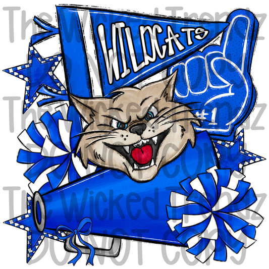 Wildcats Blue Cheer Cheerleading Cheerleader Mascot Digital Design Spirit Shirt Design
