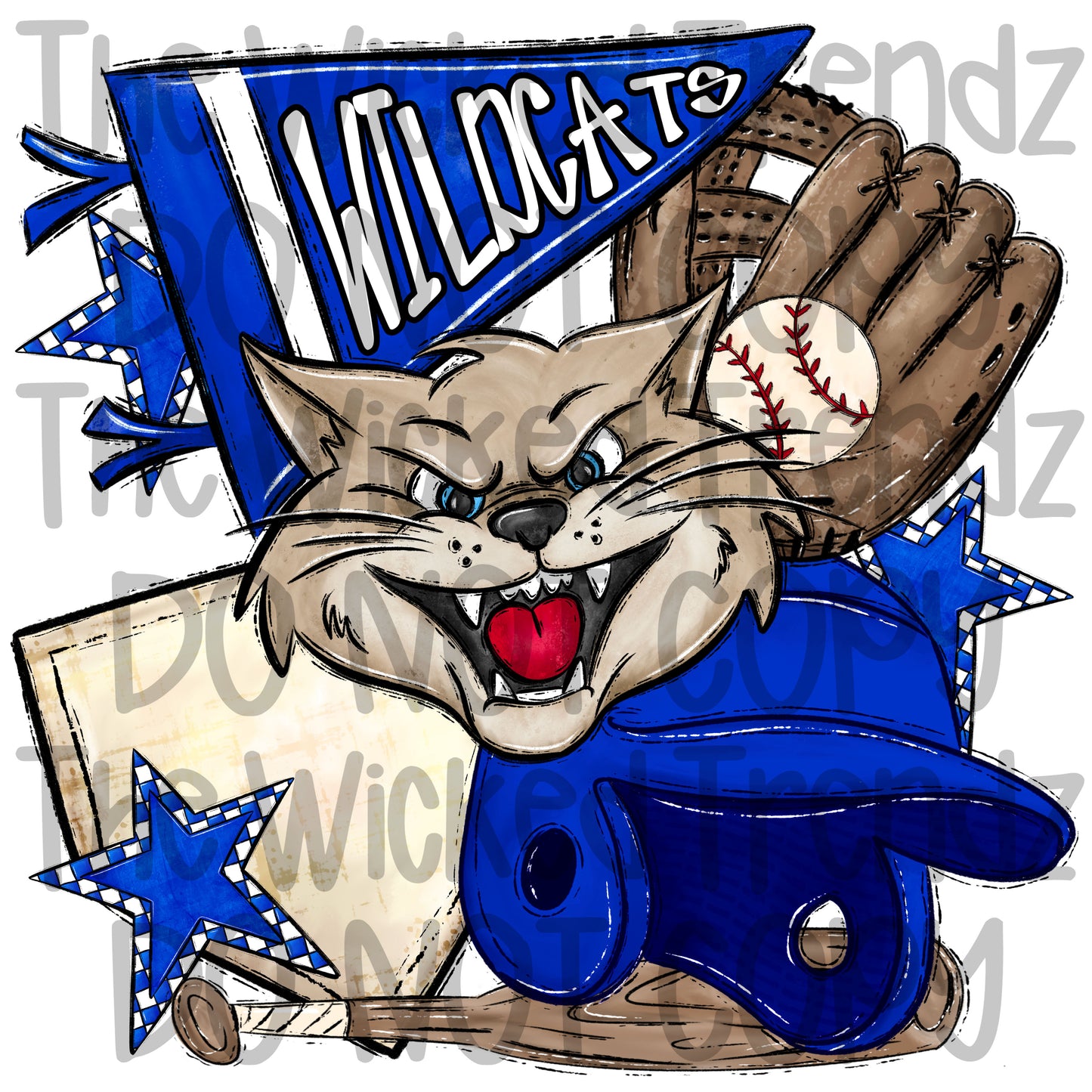Wildcats Blue Baseball Team Mascot Digital Design