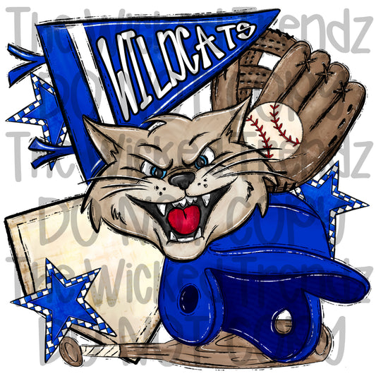 Wildcats Blue Baseball Team Mascot Digital Design