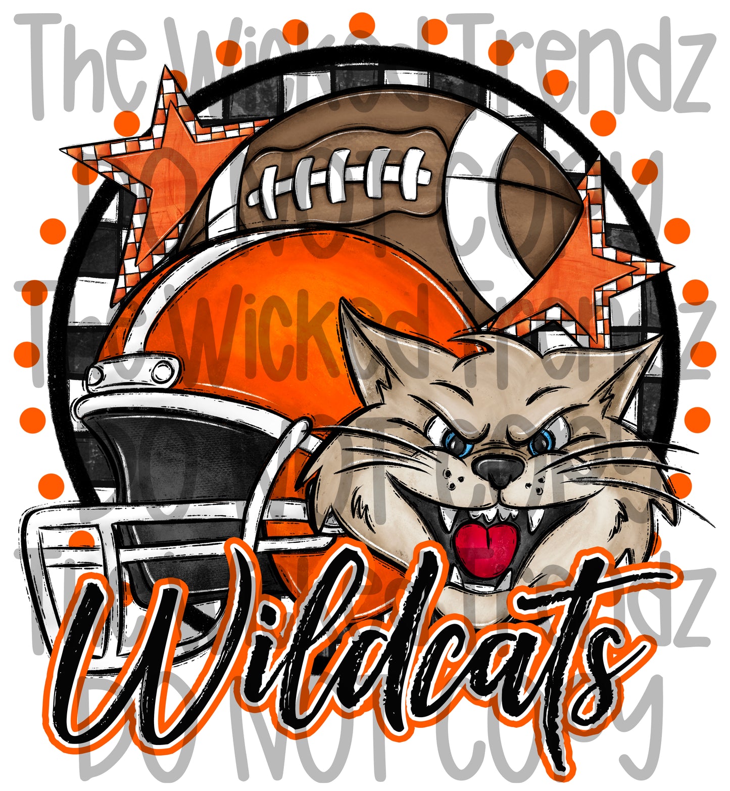Wildcats Orange Football Mascot Digital Design