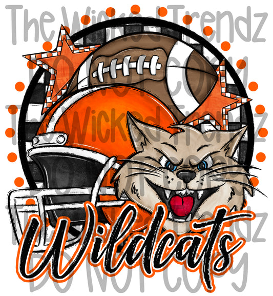 Wildcats Orange Football Mascot Digital Design