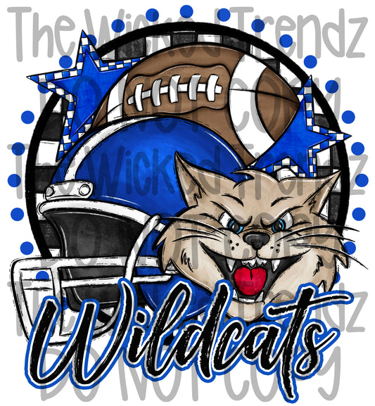 Wildcats Blue Football Mascot Digital Design