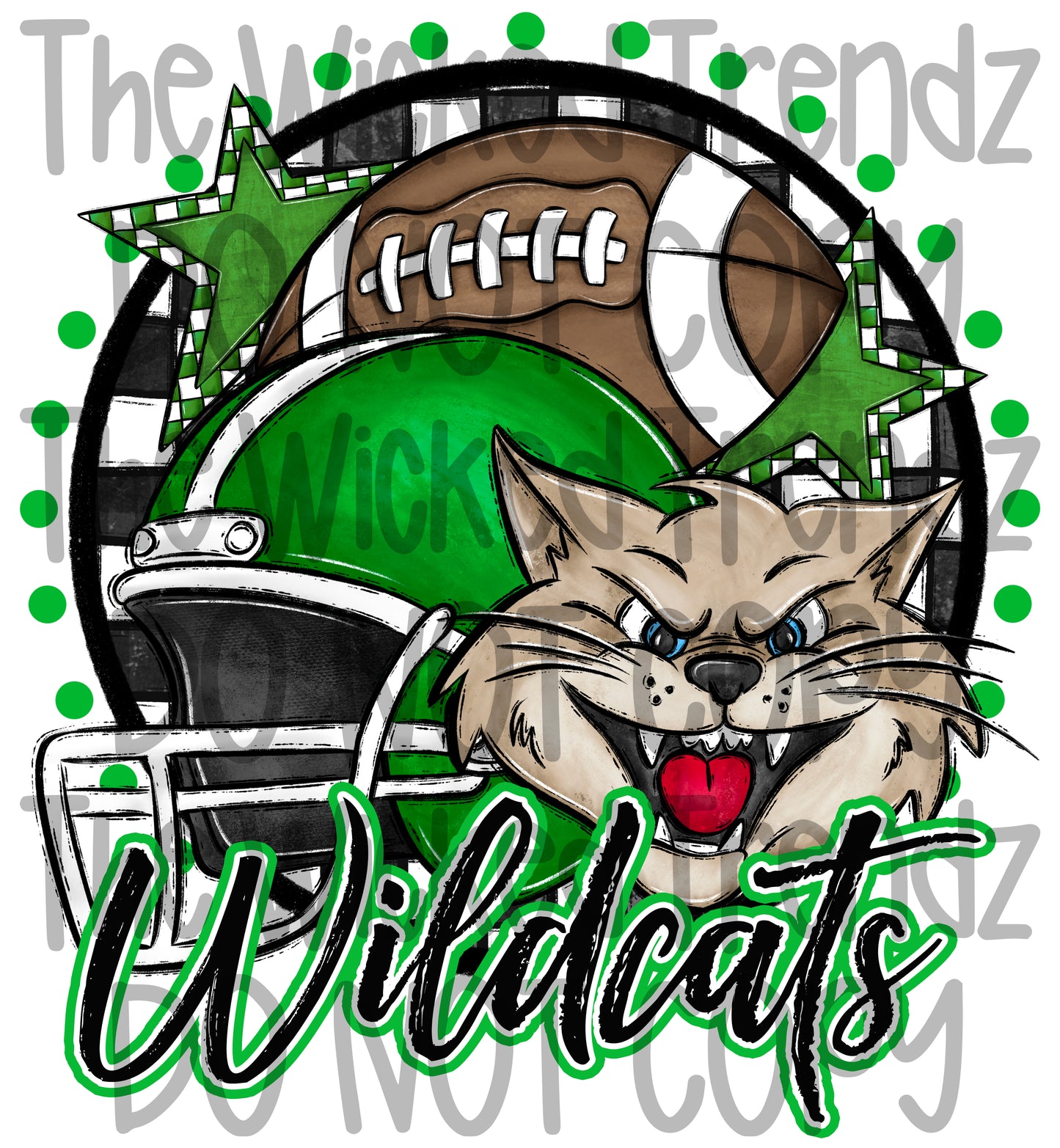 Wildcats Green Football Mascot Digital Design